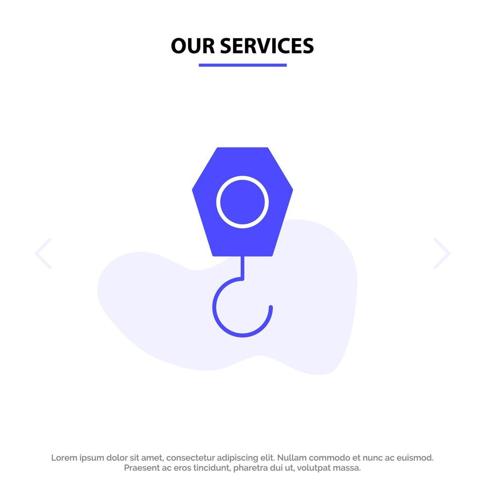 Our Services Construction Crane Hook Solid Glyph Icon Web card Template vector