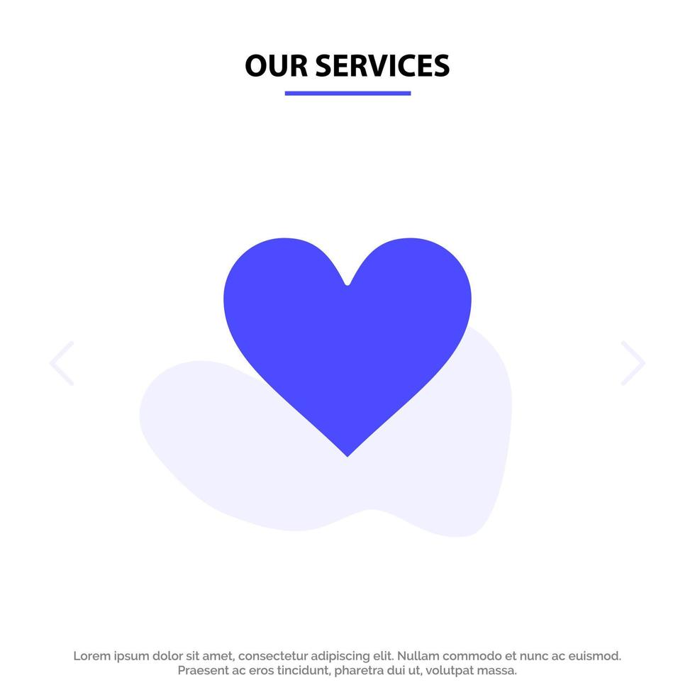 nuestros servicios corazón amor como twitter icono de glifo sólido plantilla de tarjeta web vector