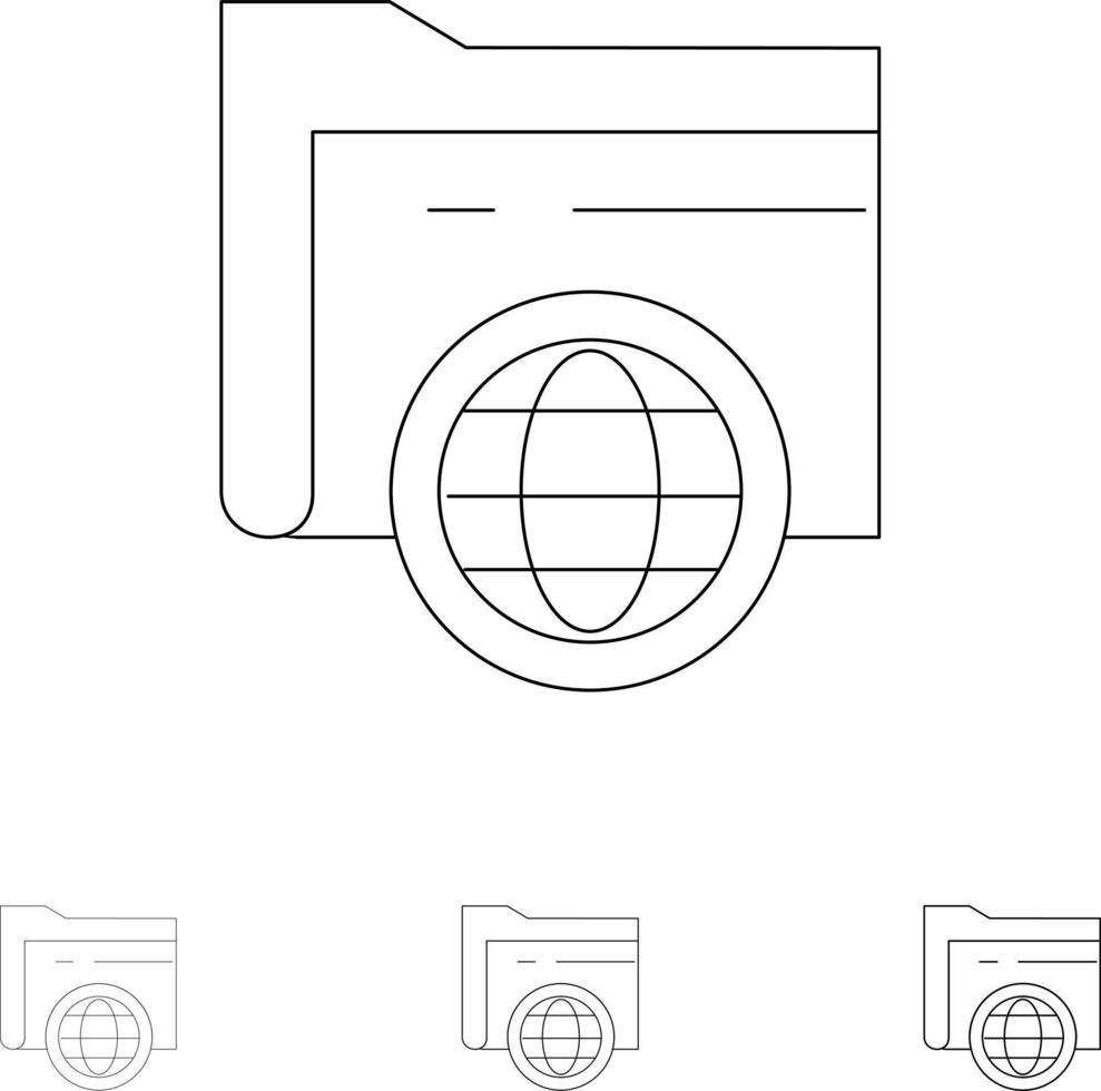 Folder Storage Fie Globe Bold and thin black line icon set vector