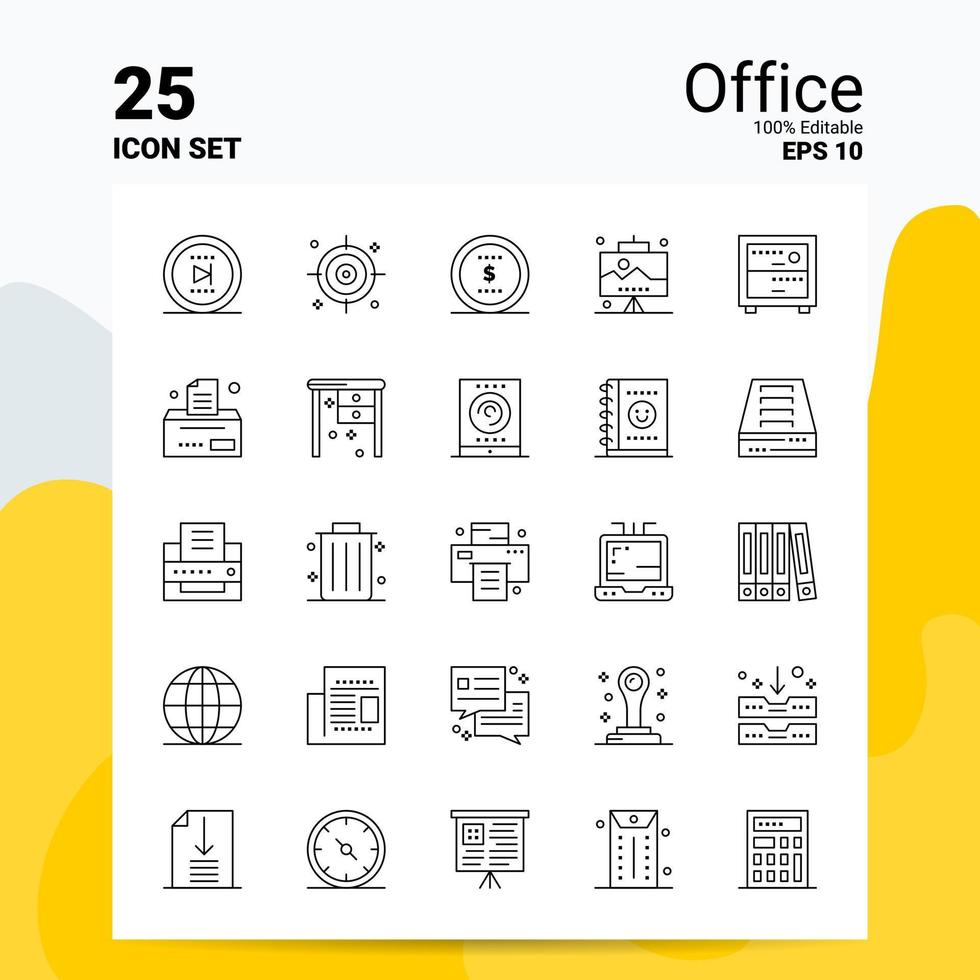 25 Office Icon Set 100 Editable EPS 10 Files Business Logo Concept Ideas Line icon design vector