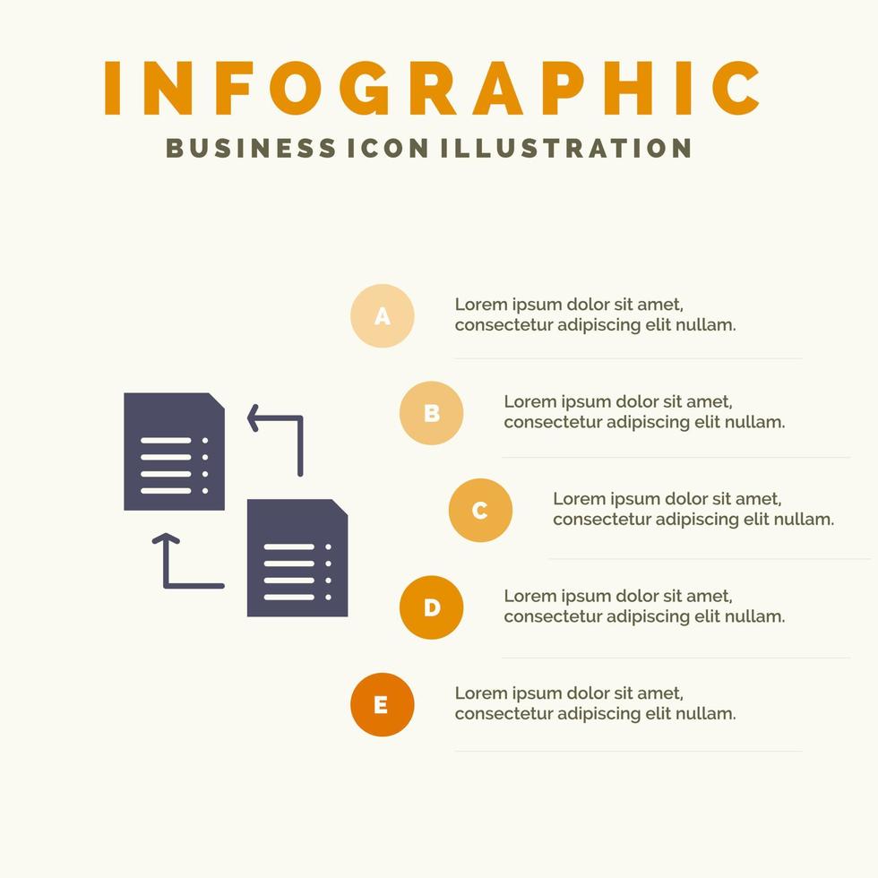 datos archivo compartir ciencia sólido icono infografía 5 pasos presentación antecedentes vector