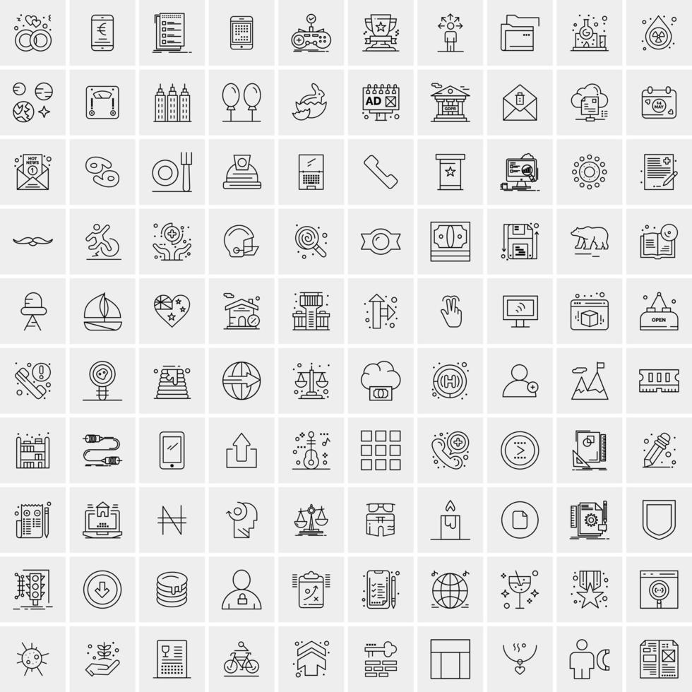 Set of 100 Universal Modern Thin Line Icons for Mobile and Web Mix Business icons Like Arrows Avatars  Smileys Business Weather vector