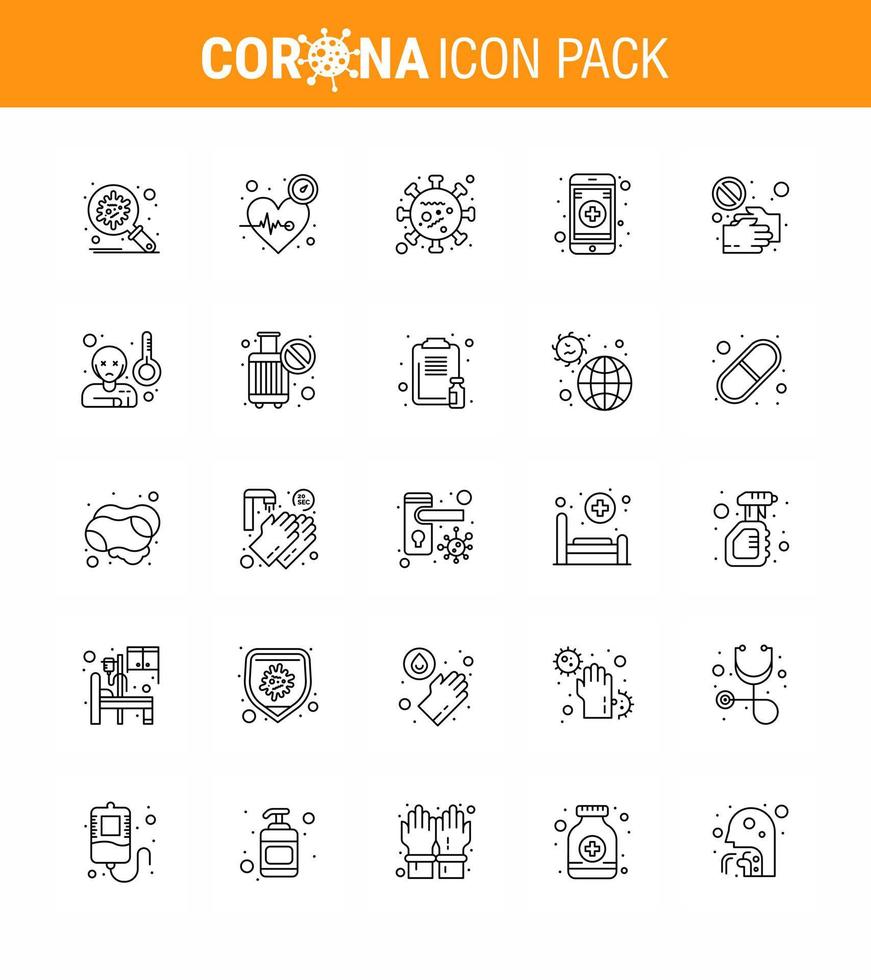 Covid19 Protection CoronaVirus Pendamic 25 line icon set such as mobile app medical time microorganism virus viral coronavirus 2019nov disease Vector Design Elements