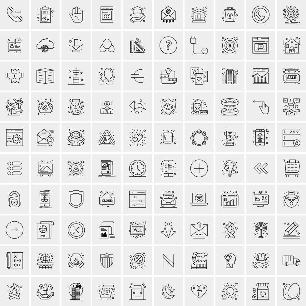 Set of 100 Universal Modern Thin Line Icons for Mobile and Web Mix Business icons Like Arrows Avatars  Smileys Business Weather vector