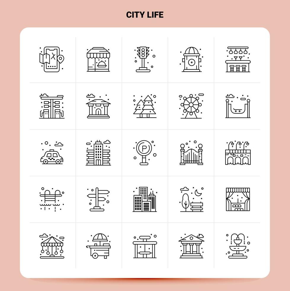 OutLine 25 City Life Icon set Vector Line Style Design Black Icons Set Linear pictogram pack Web and Mobile Business ideas design Vector Illustration