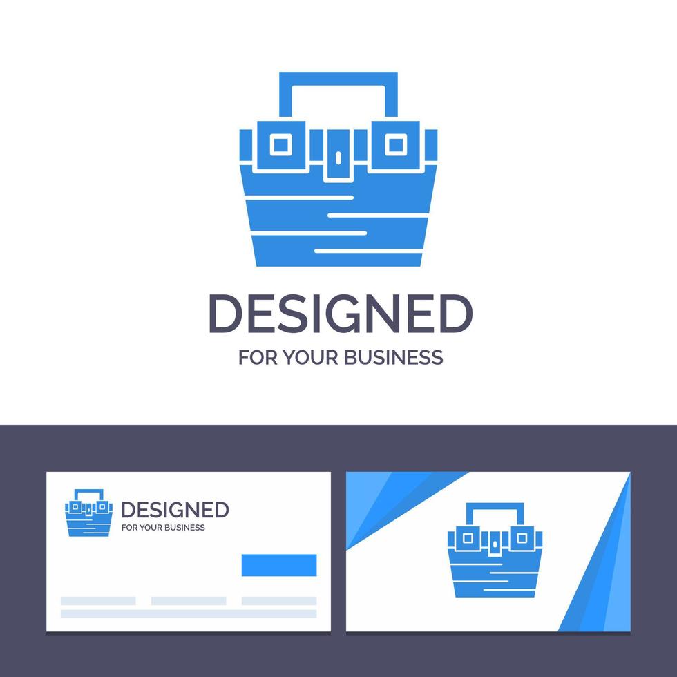 Creative Business Card and Logo template Bag Box Construction Material Toolkit Vector Illustration