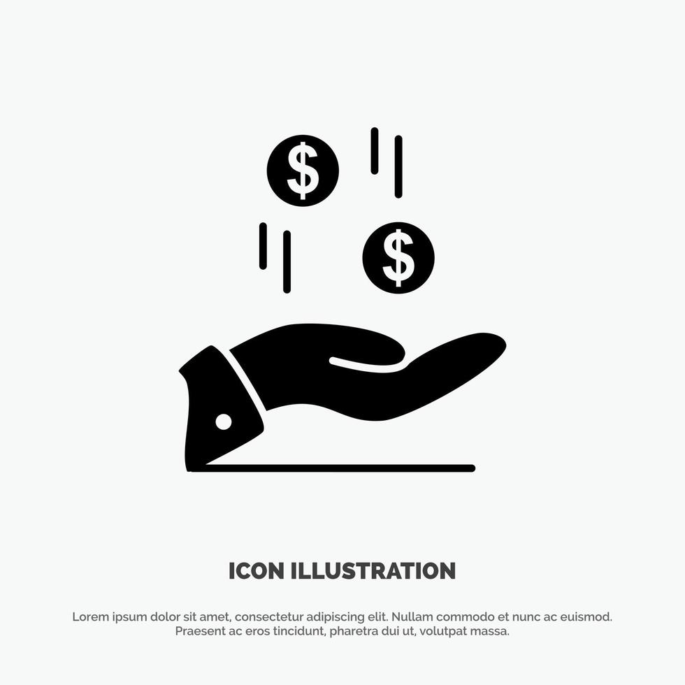Hand Dollar Money Currency Charity solid Glyph Icon vector