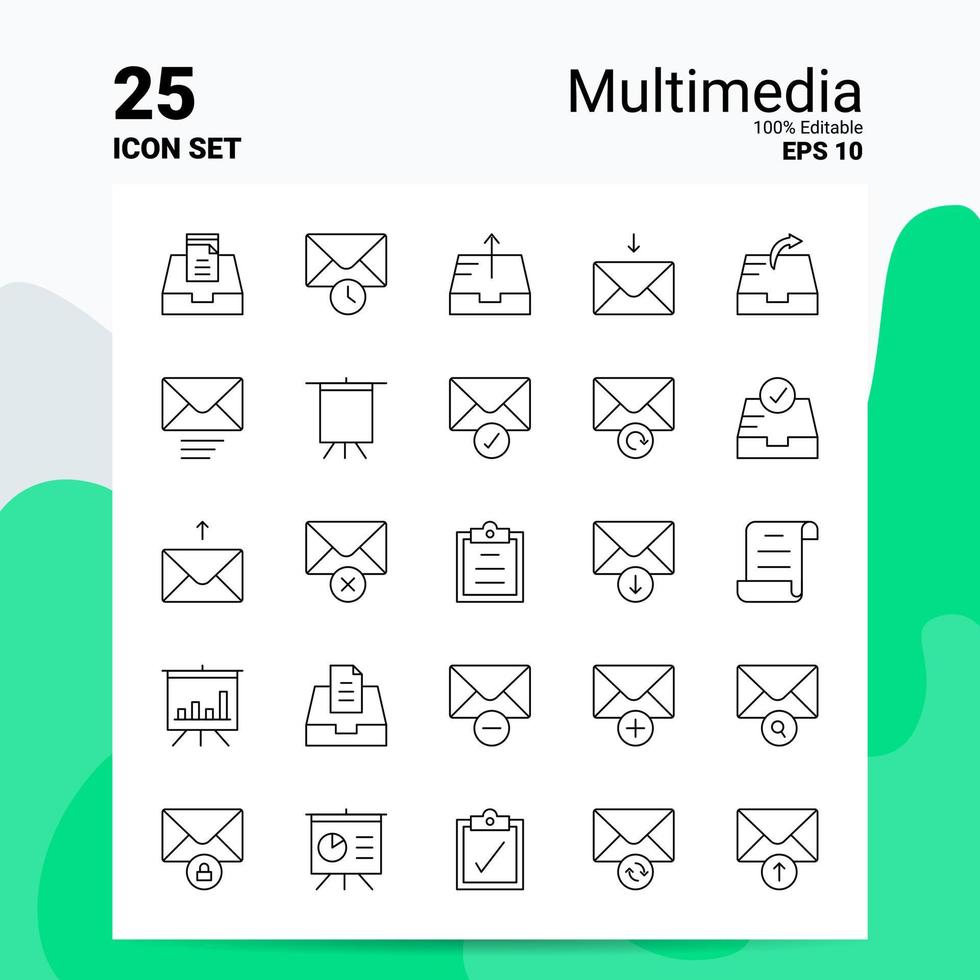 25 Multimedia Icon Set 100 Editable EPS 10 Files Business Logo Concept Ideas Line icon design vector