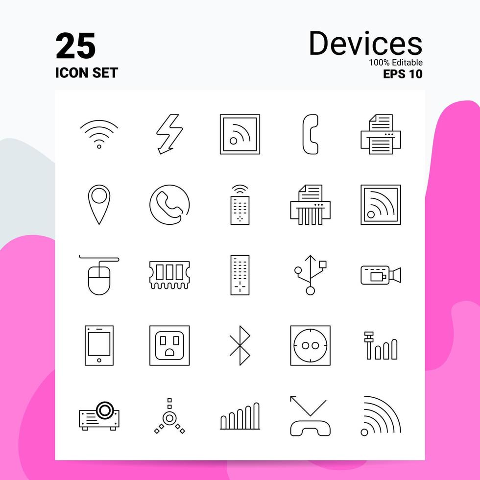 25 Devices Icon Set 100 Editable EPS 10 Files Business Logo Concept Ideas Line icon design vector