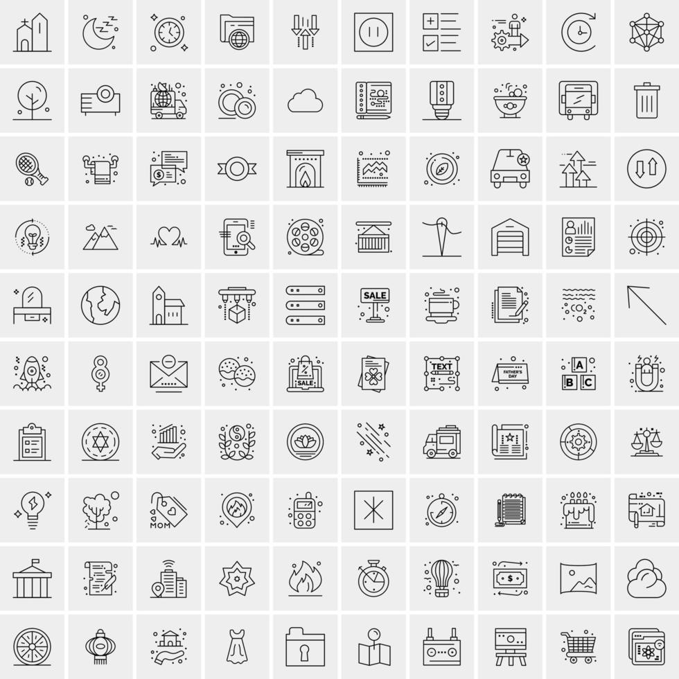 conjunto de 100 iconos universales modernos de líneas finas para móviles y web mezclan iconos de negocios como flechas avatares emoticonos tiempo de negocios vector