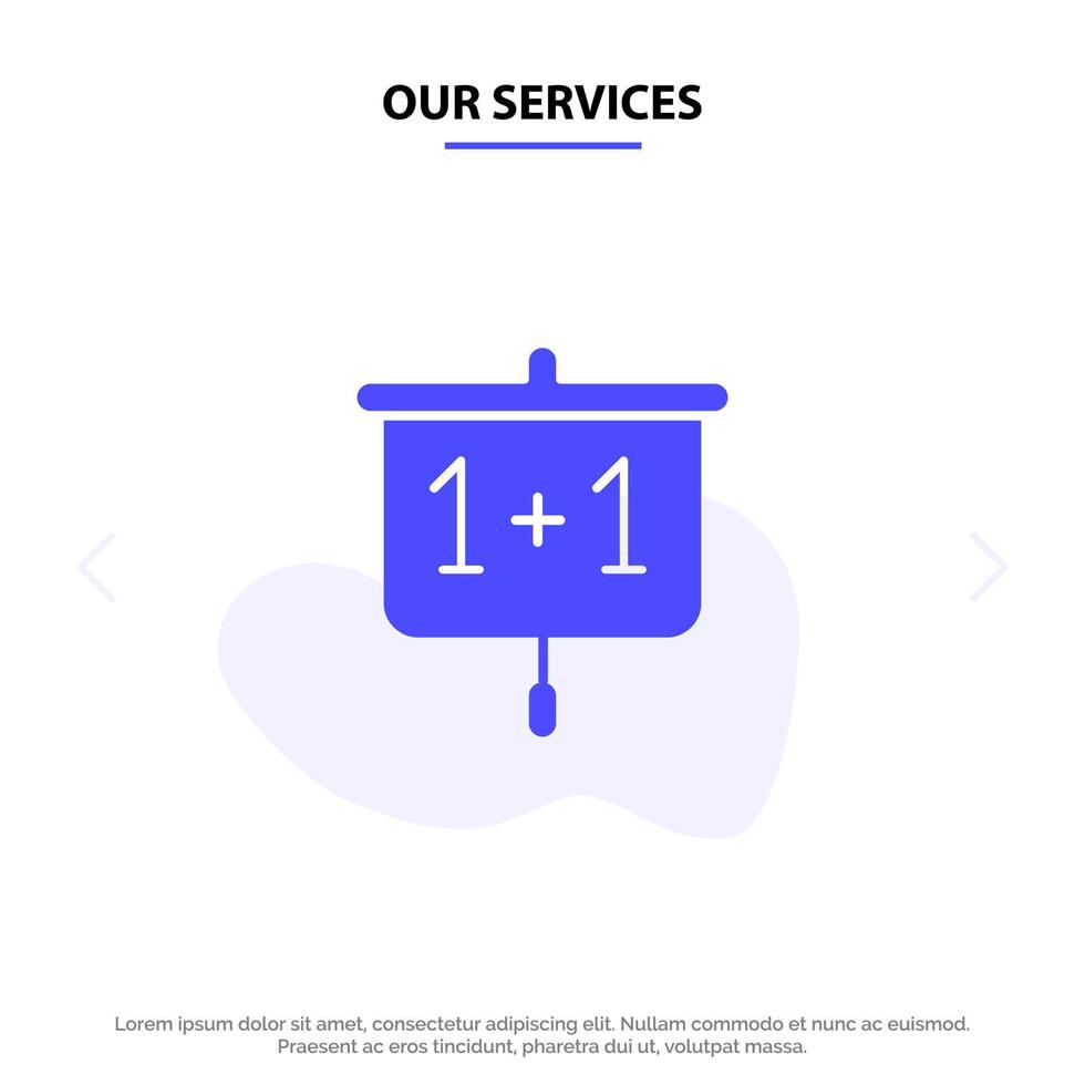 Our Services Chart Education Presentation School Solid Glyph Icon Web card Template vector