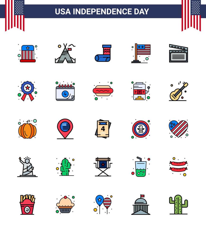 Set of 25 USA Day Icons American Symbols Independence Day Signs for movis usa celebration international country Editable USA Day Vector Design Elements