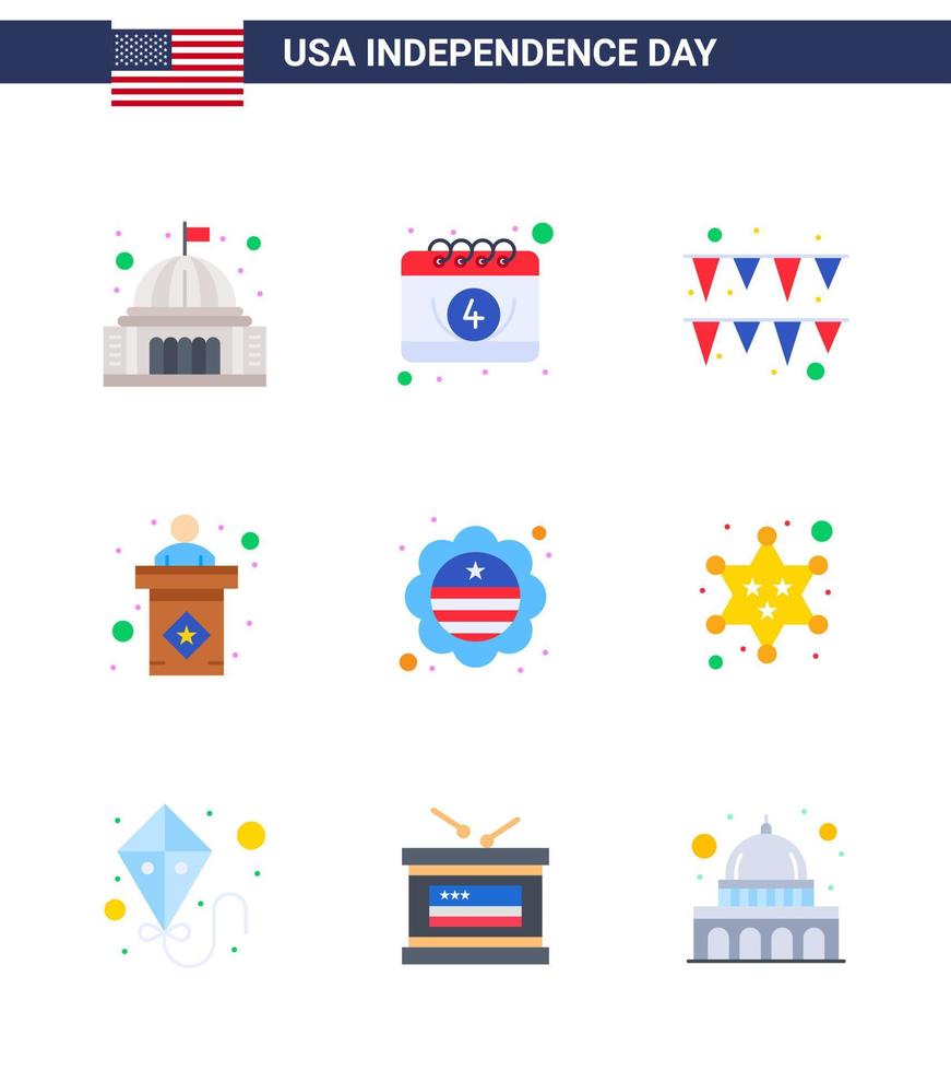 Modern Set of 9 Flats and symbols on USA Independence Day such as flag sign day stage usa Editable USA Day Vector Design Elements