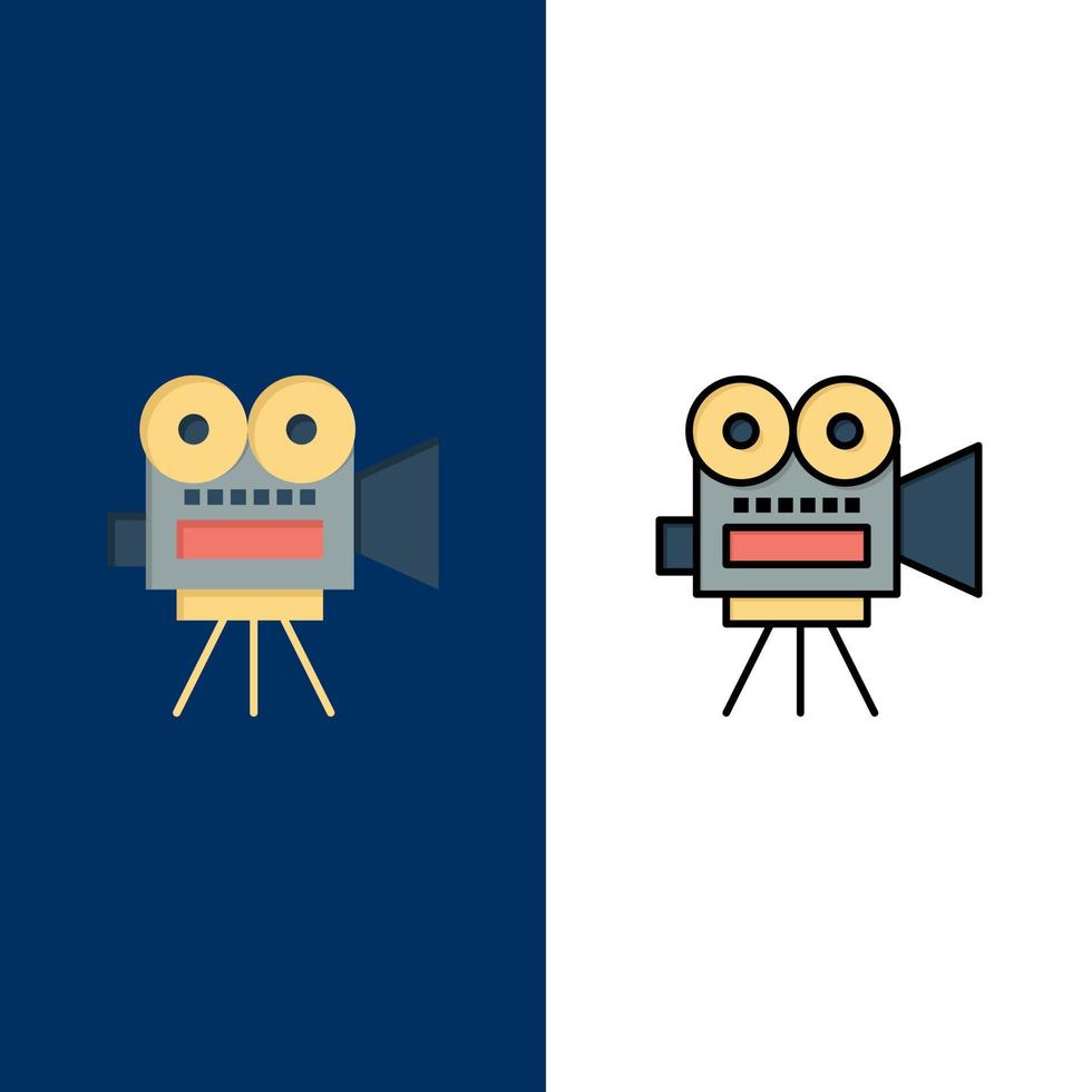 Camera Movie Film Education  Icons Flat and Line Filled Icon Set Vector Blue Background