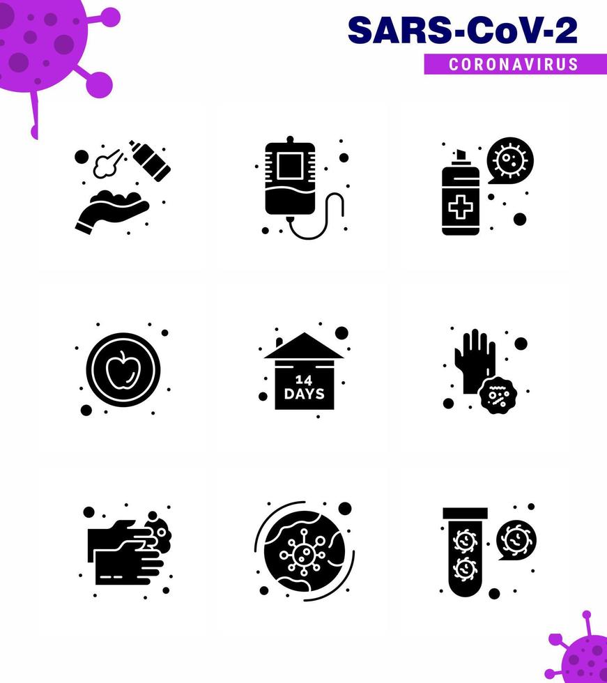 9 Solid Glyph Black Coronavirus Covid19 Icon pack such as quarantine risk cleaning healthy apple viral coronavirus 2019nov disease Vector Design Elements