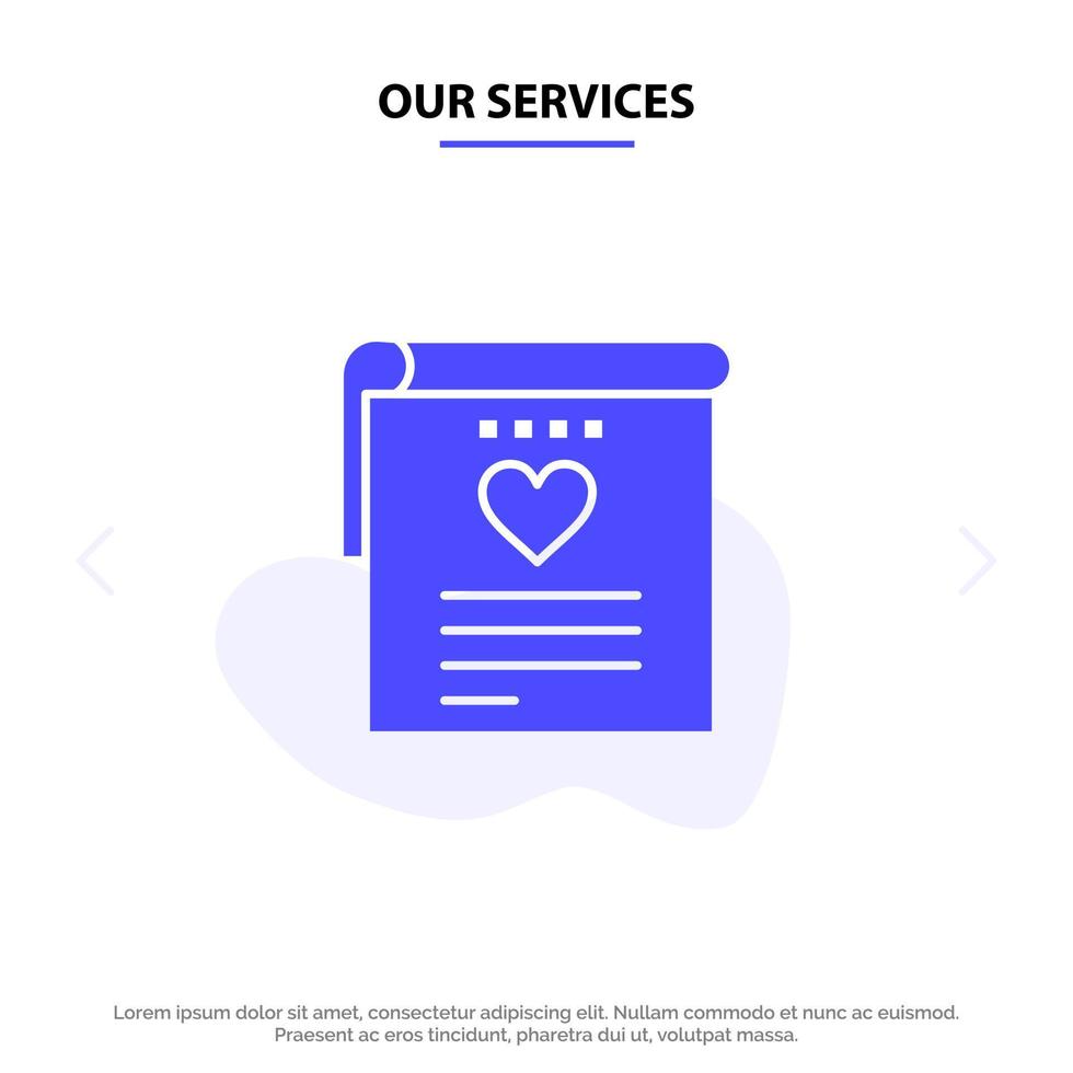 Our Services File Love Wedding Heart Solid Glyph Icon Web card Template vector