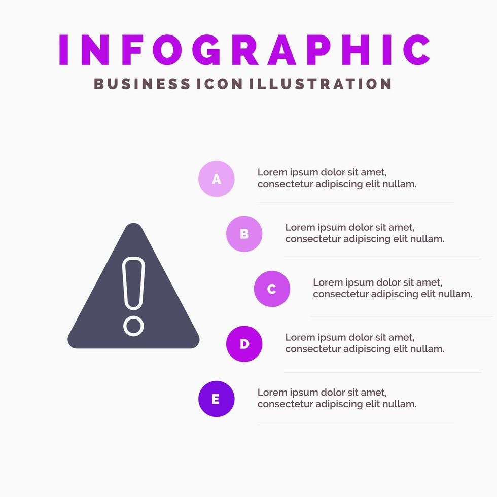 alerta peligro advertencia signo sólido icono infografía 5 pasos presentación antecedentes vector