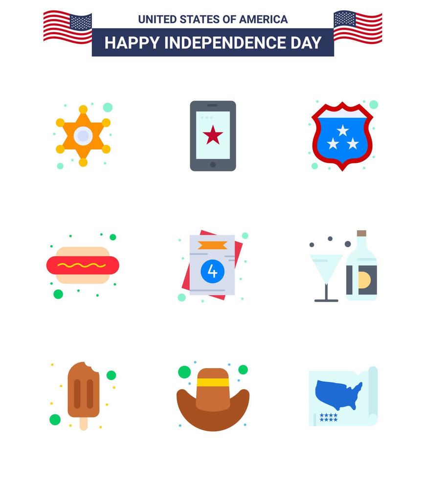 9 Flat Signs for USA Independence Day love hot i american food hot dog Editable USA Day Vector Design Elements