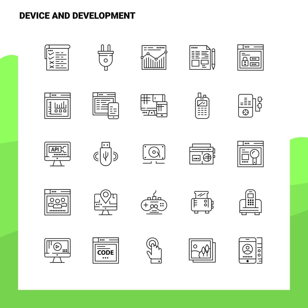 Set of Device And Development Line Icon set 25 Icons Vector Minimalism Style Design Black Icons Set Linear pictogram pack