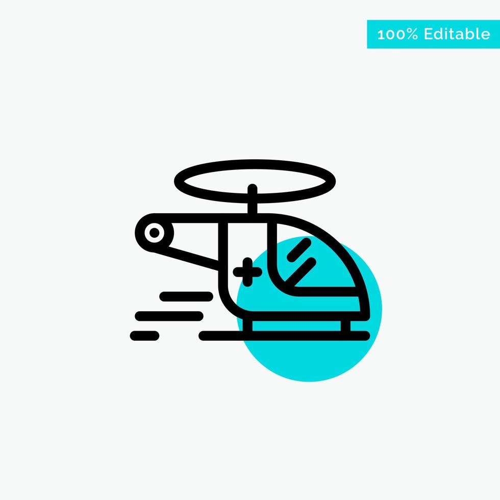 Helicopter Chopper Medical Ambulance Air turquoise highlight circle point Vector icon