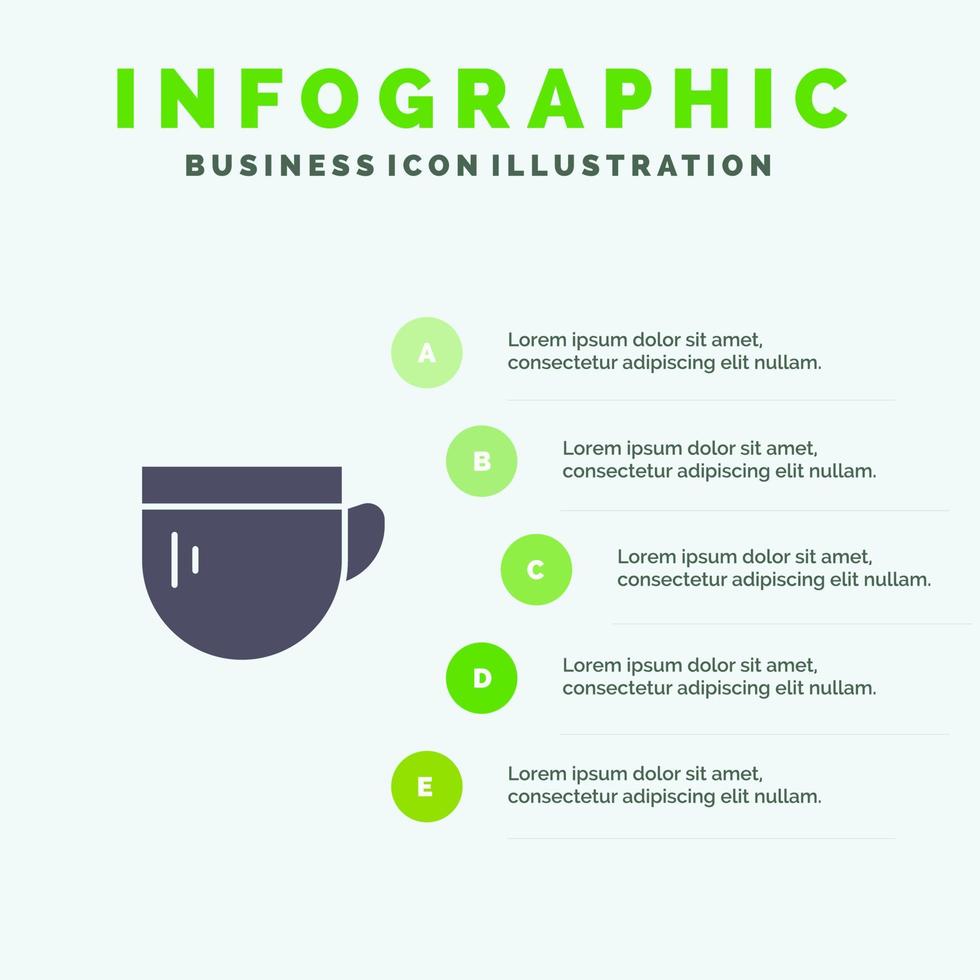 taza té café básico sólido icono infografía 5 pasos presentación antecedentes vector