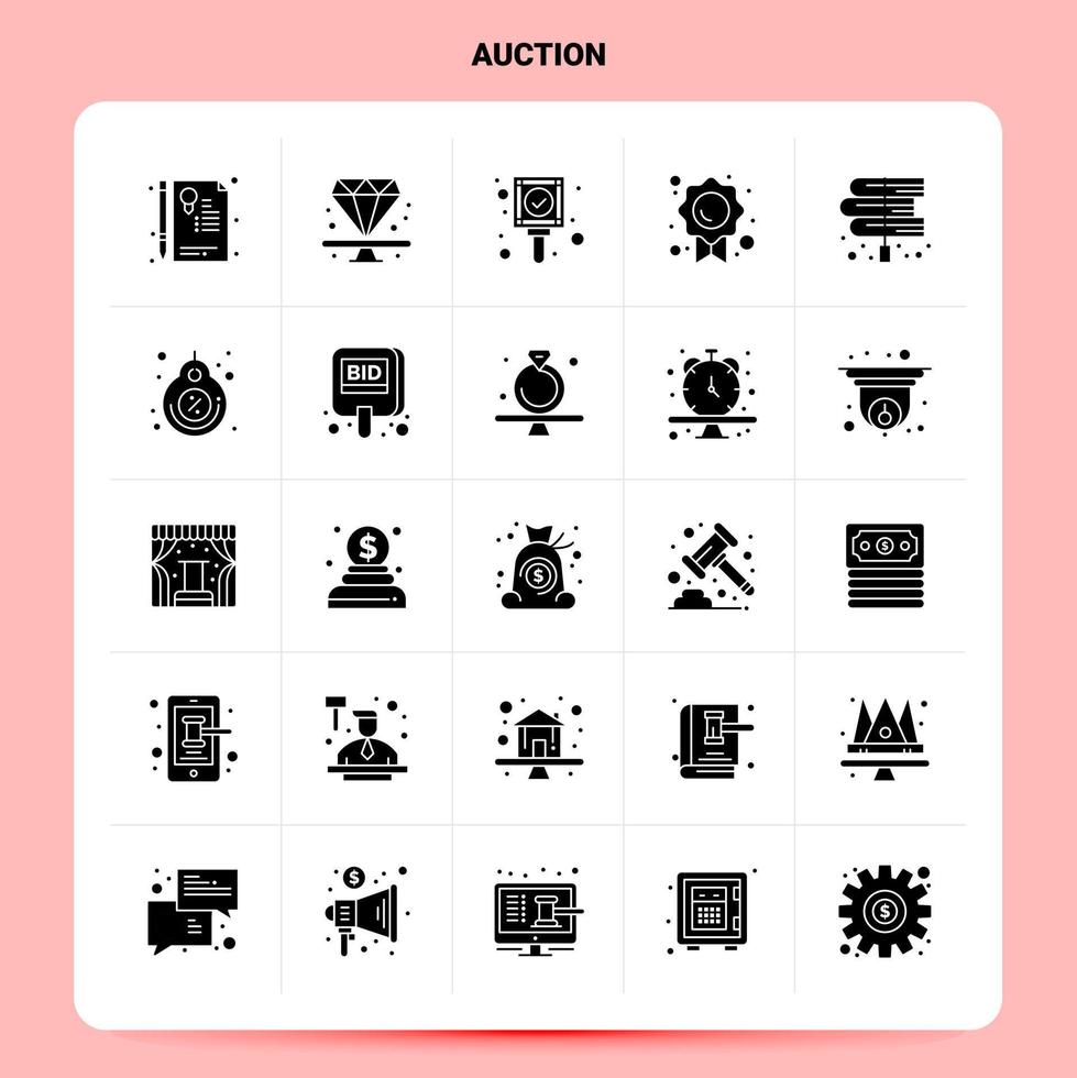 Solid 25 Auction Icon set Vector Glyph Style Design Black Icons Set Web and Mobile Business ideas design Vector Illustration