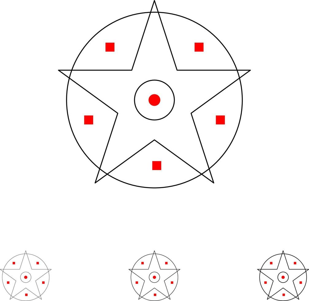 Pentacle Satanic Project Star Bold and thin black line icon set vector
