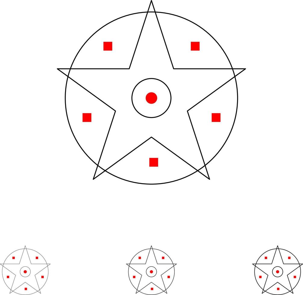 conjunto de iconos de línea negra delgada y audaz estrella del proyecto satánico pentáculo vector