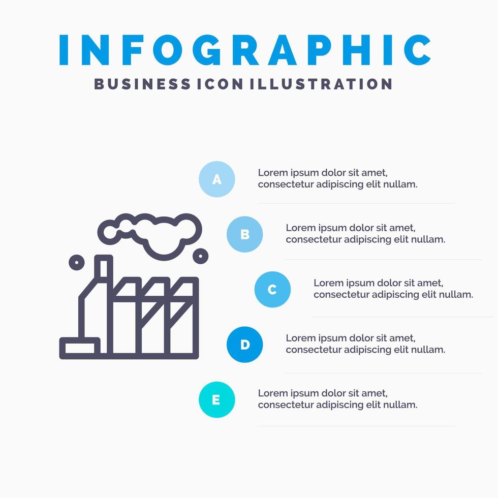 icono de línea de fábrica de contaminación energética con fondo de infografía de presentación de 5 pasos vector