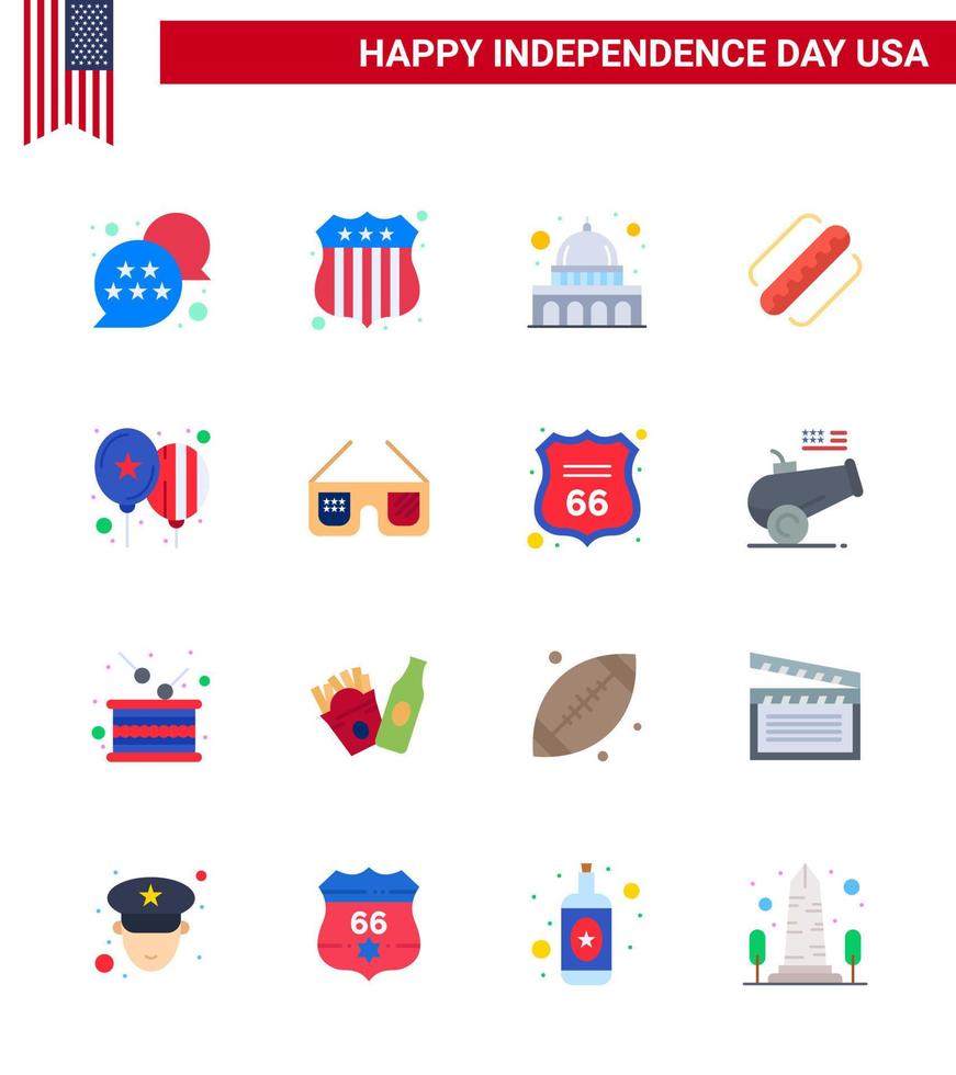 paquete plano de 16 símbolos del día de la independencia de estados unidos de globos de día estados de madison elementos de diseño de vector de día de estados unidos editables americanos