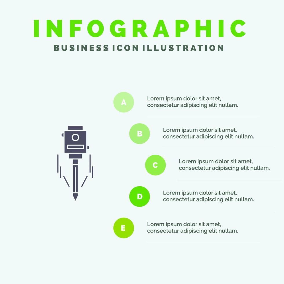 láser edificio construcción nivel herramienta sólido icono infografía 5 pasos presentación antecedentes vector