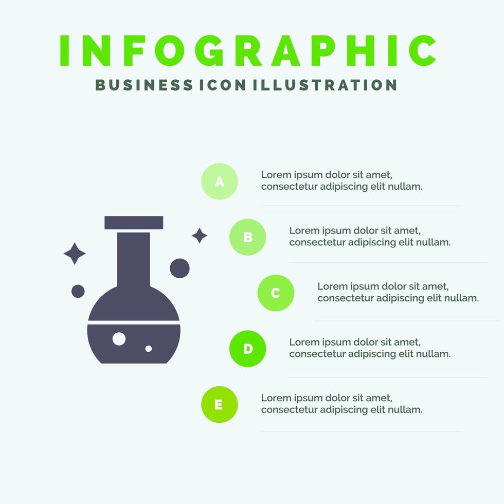 tubo matraz laboratorio prueba sólido icono infografía 5 pasos presentación antecedentes vector