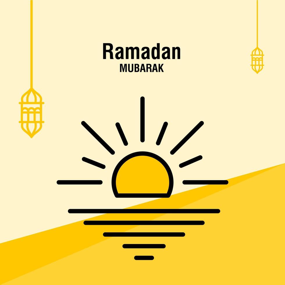 Ramadan kareem greeting template islamic crescent and arabic lantern vector illustration