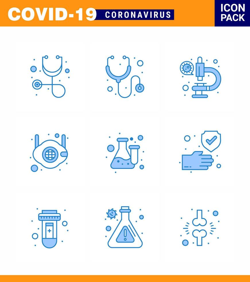 conjunto de iconos de prevención de coronavirus 25 microscopio de química de laboratorio azul n elementos de diseño de vector de enfermedad de coronavirus viral médico 2019nov