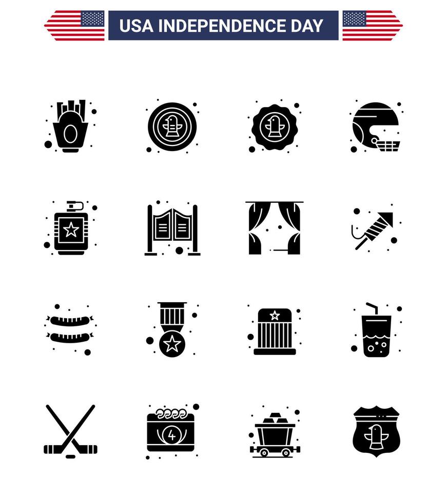 Happy Independence Day 16 Solid Glyphs Icon Pack for Web and Print flask alcoholic badge united sport Editable USA Day Vector Design Elements