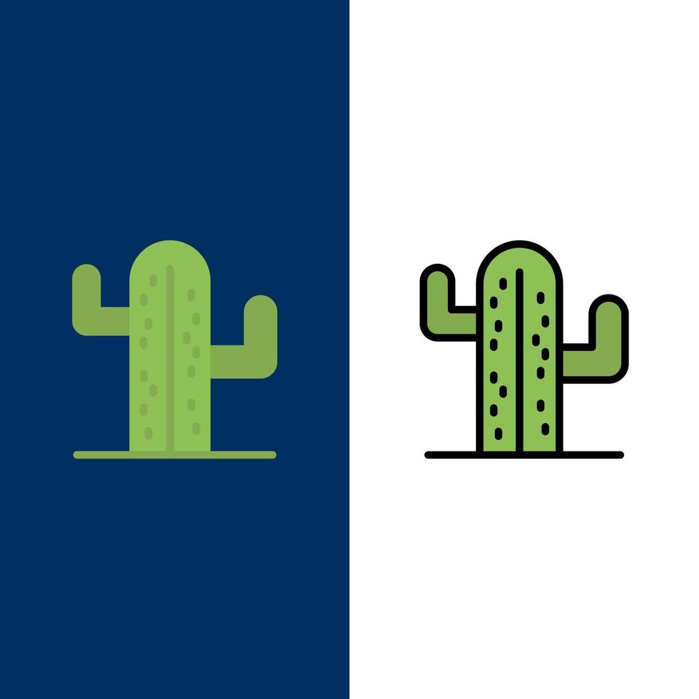 cactus usa planta iconos americanos plano y línea llena conjunto de iconos vector fondo azul