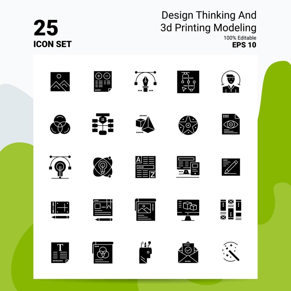 25 Design Thinking And 3d Printing Modeling Icon Set 100 Editable EPS 10 Files Business Logo Concept Ideas Solid Glyph icon design vector