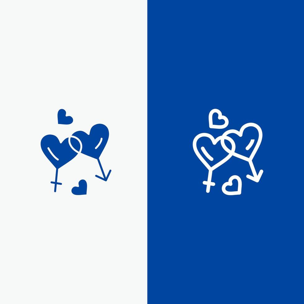 corazón hombre mujer amor san valentín línea y glifo icono sólido bandera azul línea y glifo icono sólido bandera azul vector