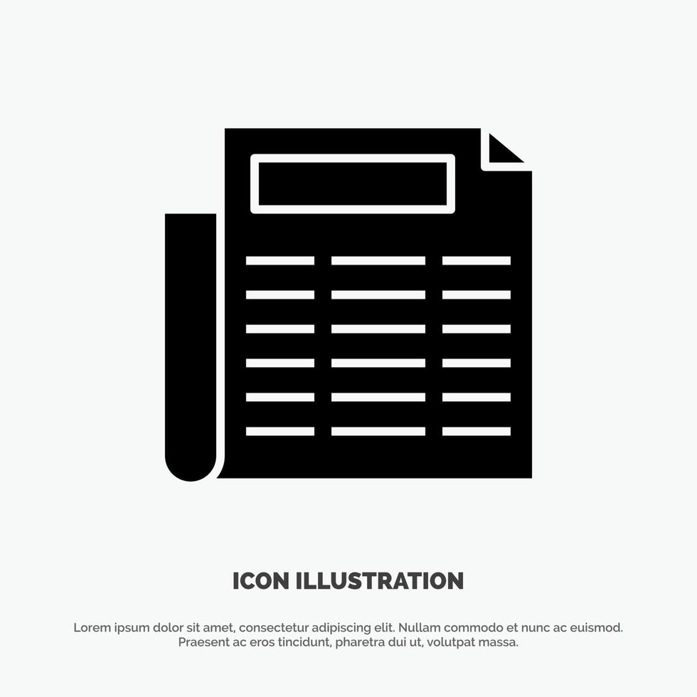 News Paper Document solid Glyph Icon vector