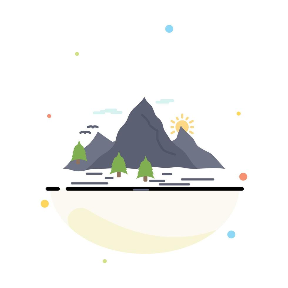 Nature hill landscape mountain scene Flat Color Icon Vector