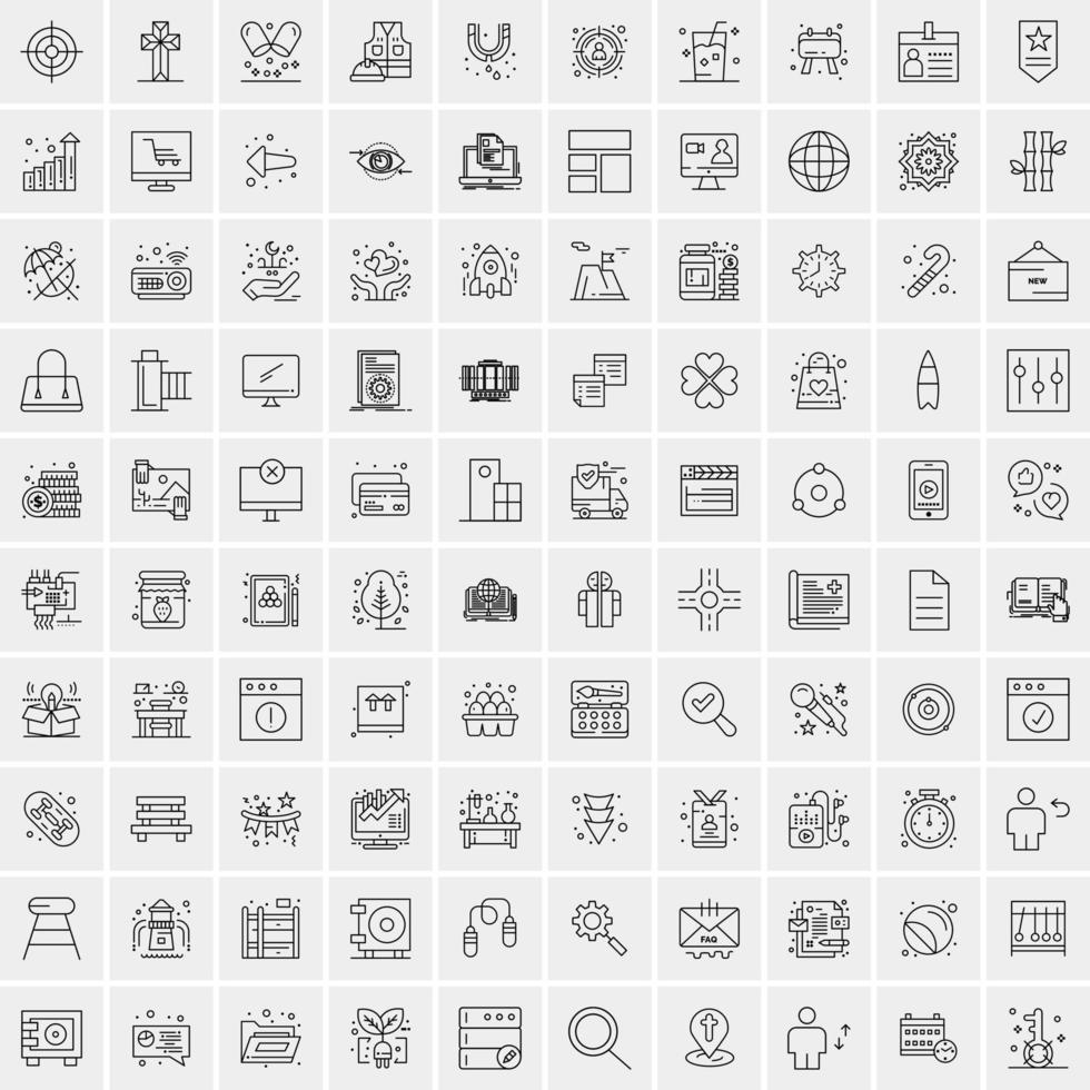 100 Universal Black Line Icons on White Background vector