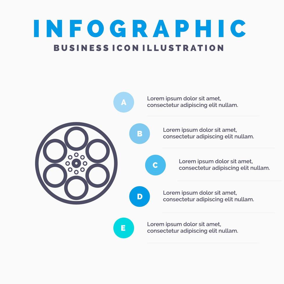 Film Movie Reel Tank Tape Line icon with 5 steps presentation infographics Background vector