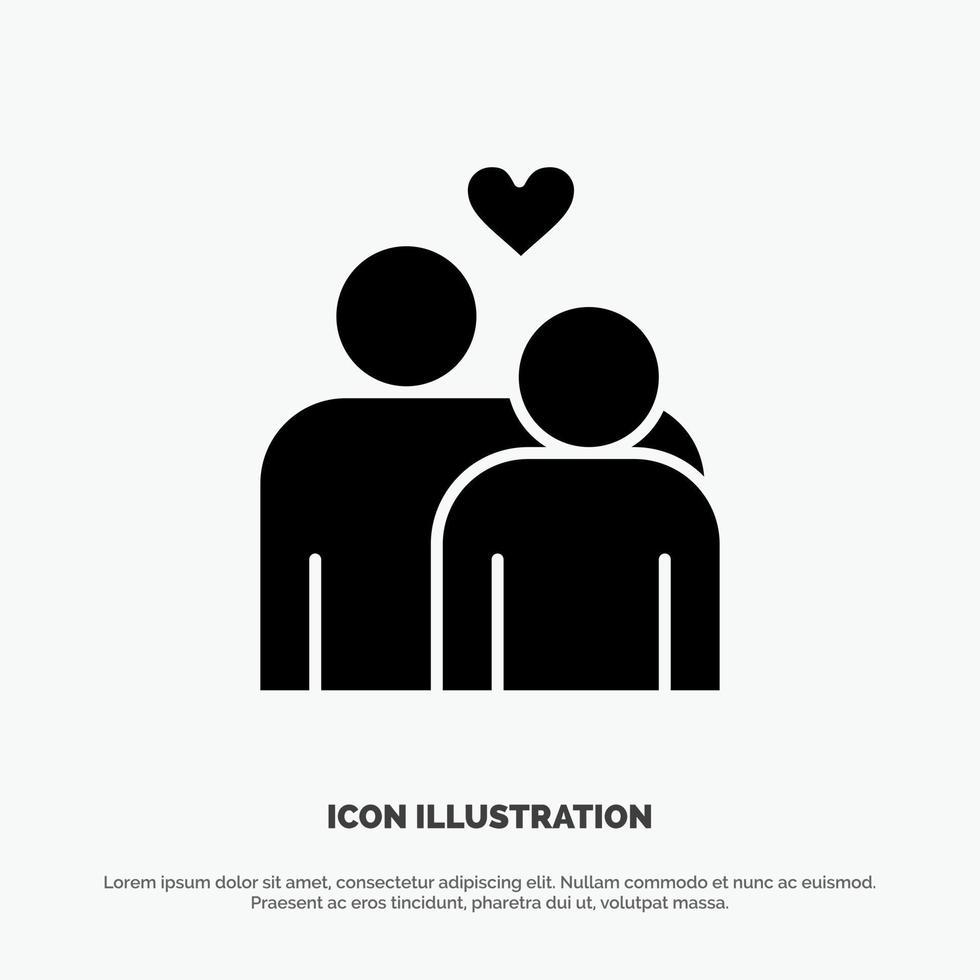 Couple Love Marriage Heart Solid Black Glyph Icon vector