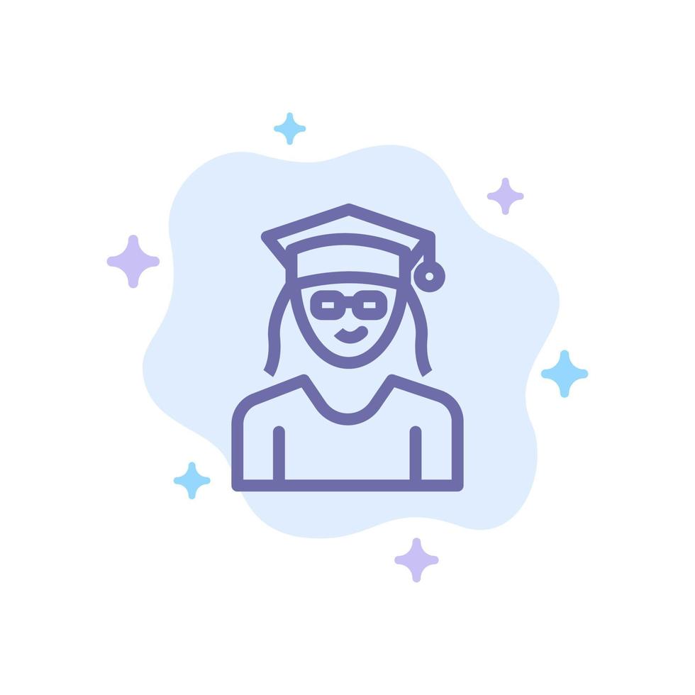 Cap Education Graduation Woman Blue Icon on Abstract Cloud Background vector