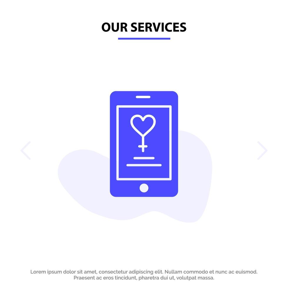 Our Services App Mobile Love Lover Solid Glyph Icon Web card Template vector