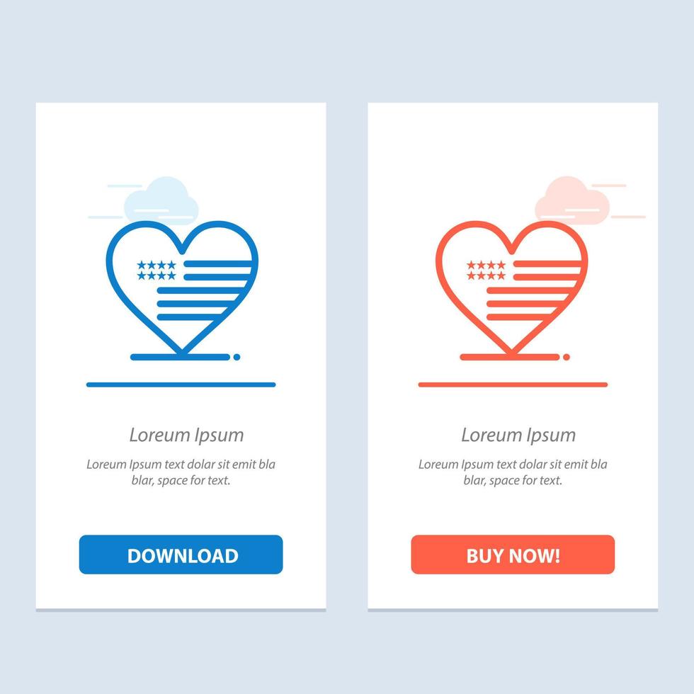 Heart Love American Flag  Blue and Red Download and Buy Now web Widget Card Template vector