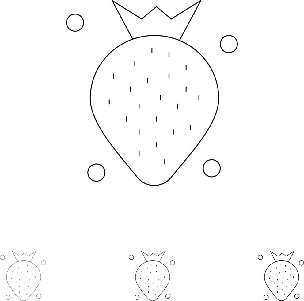 Strawberry Food Fruit Berry Bold and thin black line icon set vector