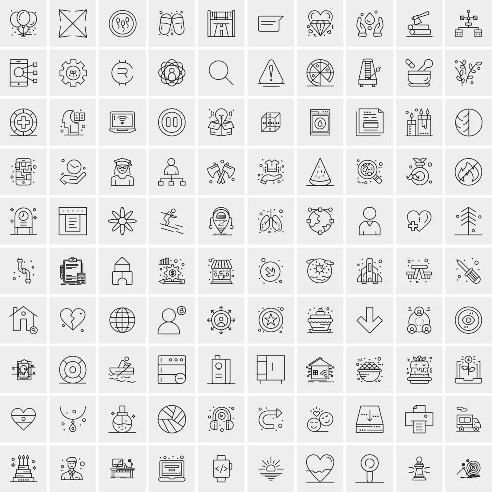 100 Universal Black Line Icons on White Background vector