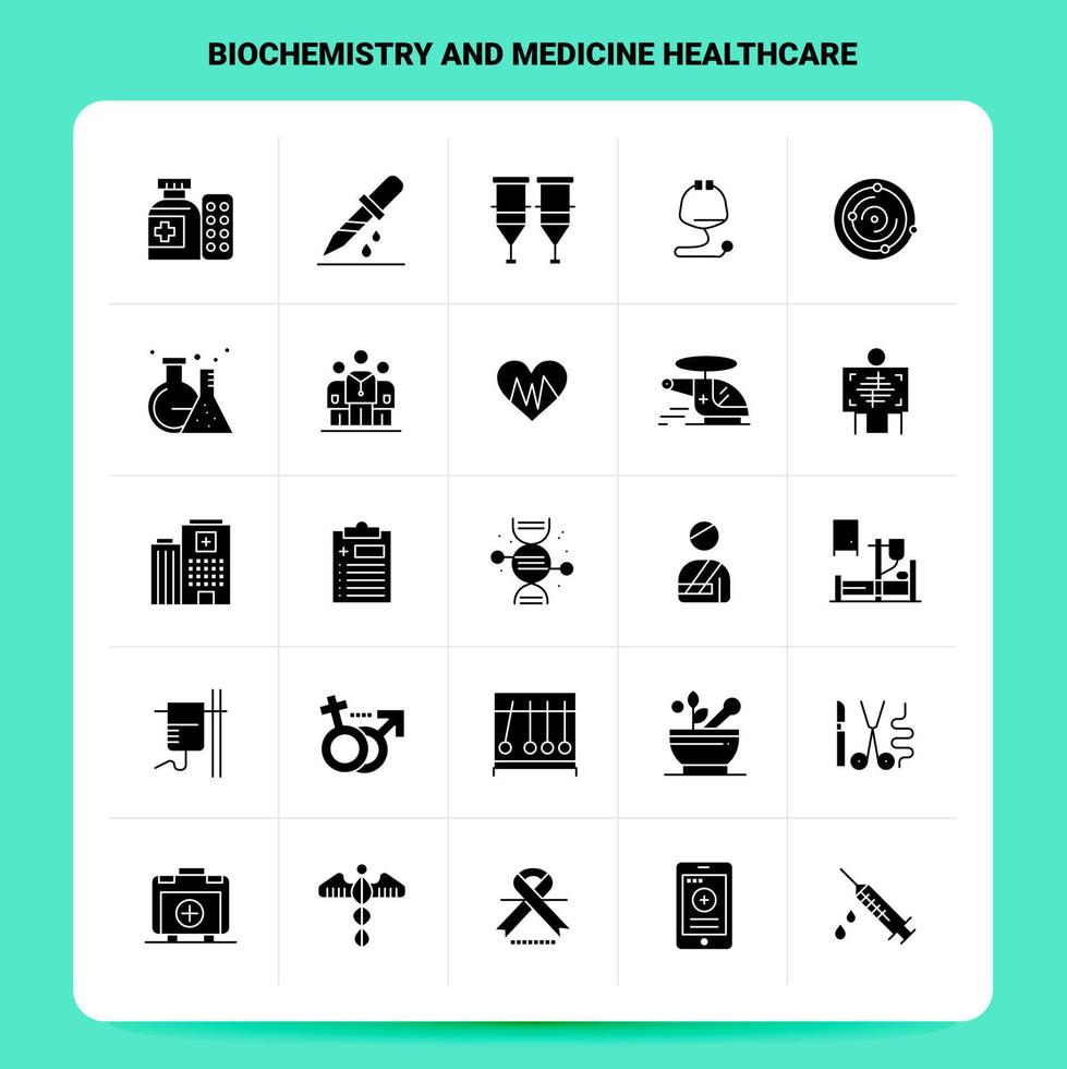 Solid 25 Biochemistry And Medicine Healthcare Icon set Vector Glyph Style Design Black Icons Set Web and Mobile Business ideas design Vector Illustration