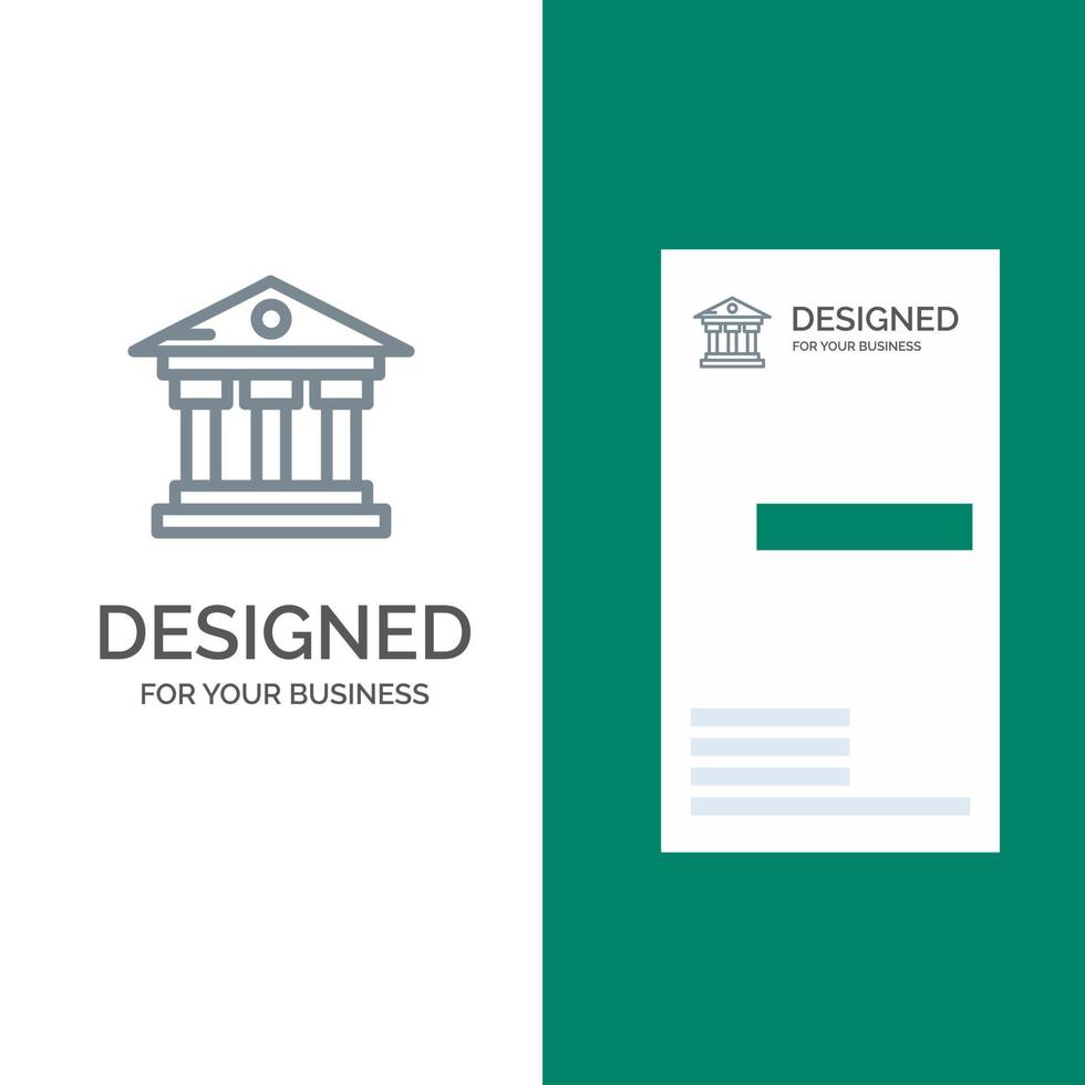 diseño de logotipo gris del servicio de dinero del edificio del banco y plantilla de tarjeta de visita vector